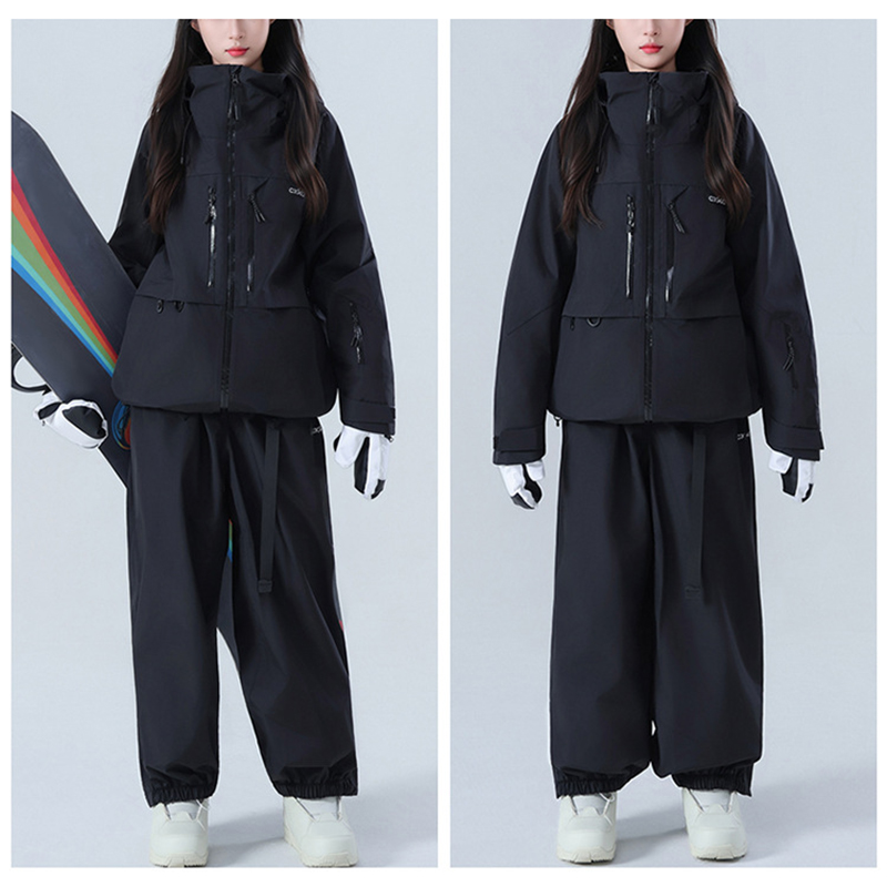Black Couple Ski Suit Dual View Shot