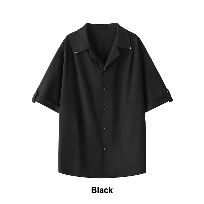 Black Loose Fit Short Sleeve Shirt For Men