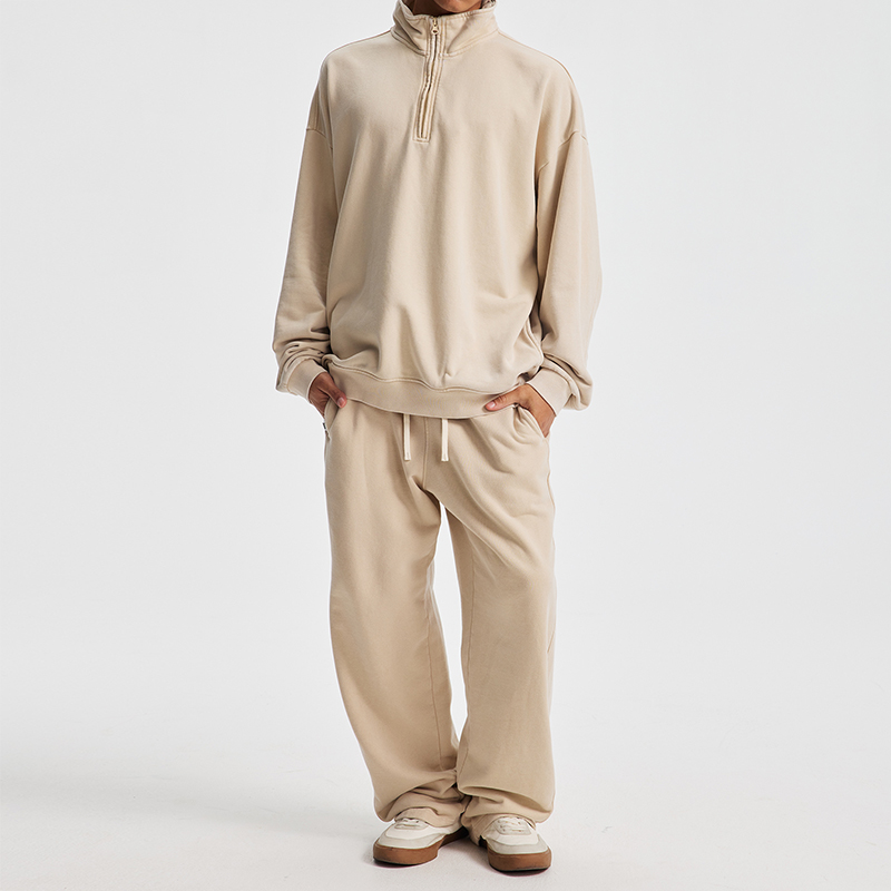 Apricot Washed Half Zip Terry Tracksuit
