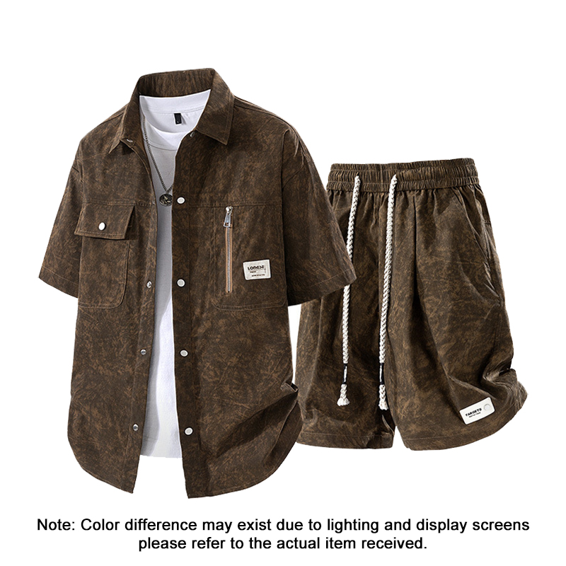 Brown Summer Ice Feel Shirt Shorts Set