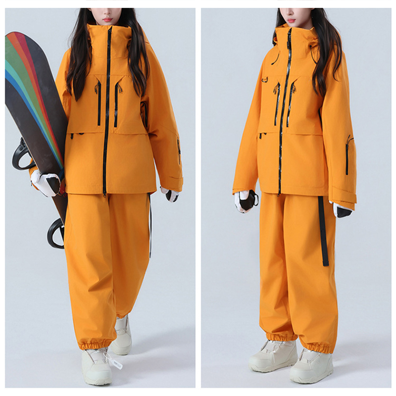 Orange Couple Ski Suit Two-view Display