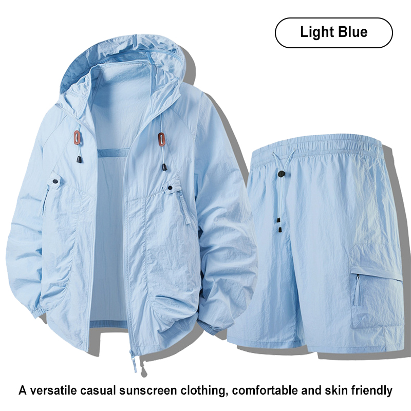 Light Blue Hooded Couple UV Protection Set