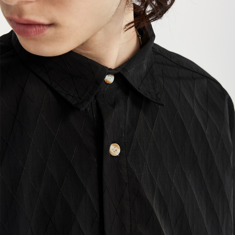 Black Jacquard Shirt Collar & Button Detail