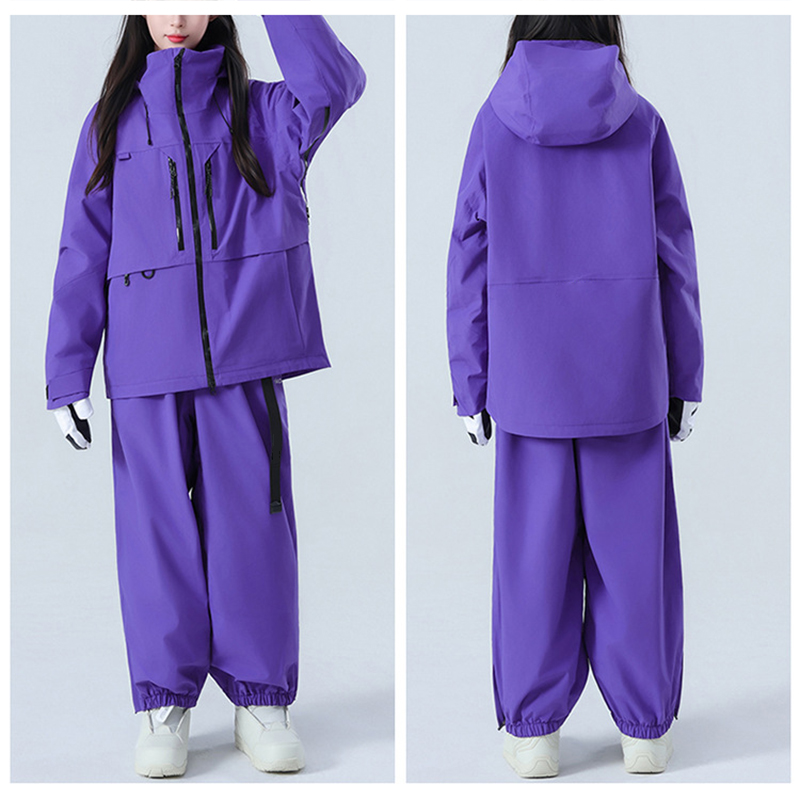 Purple Couple Ski Suit Front & Back View