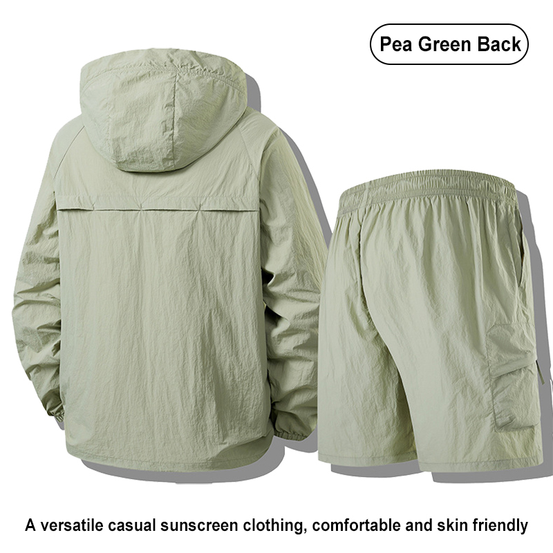 Pea Green Back View Hooded Couple UV Protection Set