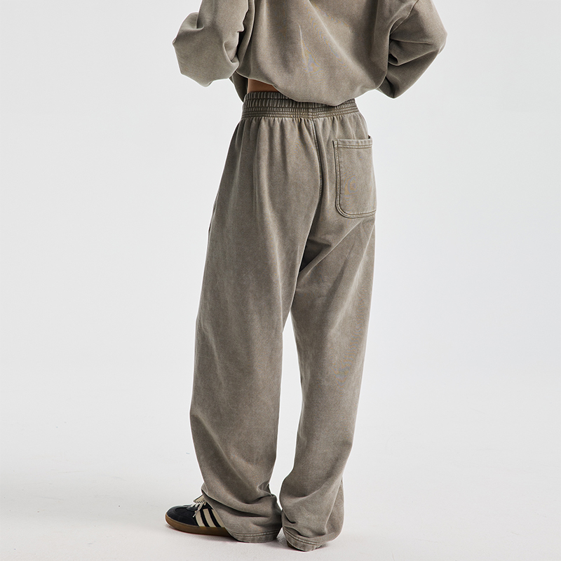 Gray Green Washed Wide Leg Sweatpants Back View