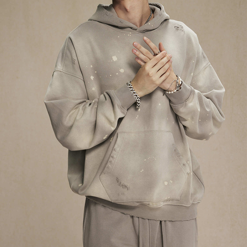 Gray Splash Ink Distressed Hoodie
