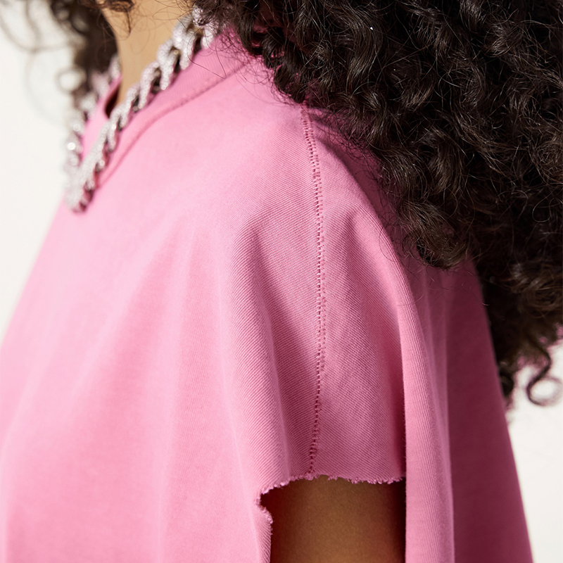 Rose Pink Reverse Collar Sleeveless Tank Neckline Close Up Detail