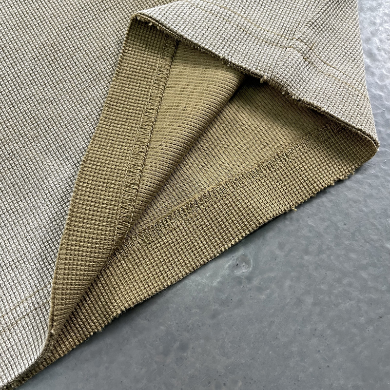 Two Tone Khaki Waffle Knit Fabric Fold Detail