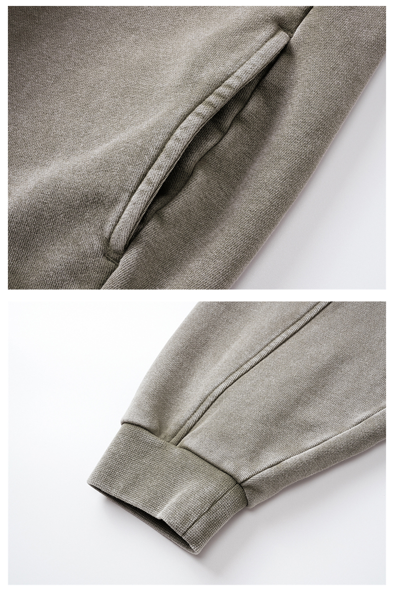 Sweatshirt side pocket and cuff stitching detail