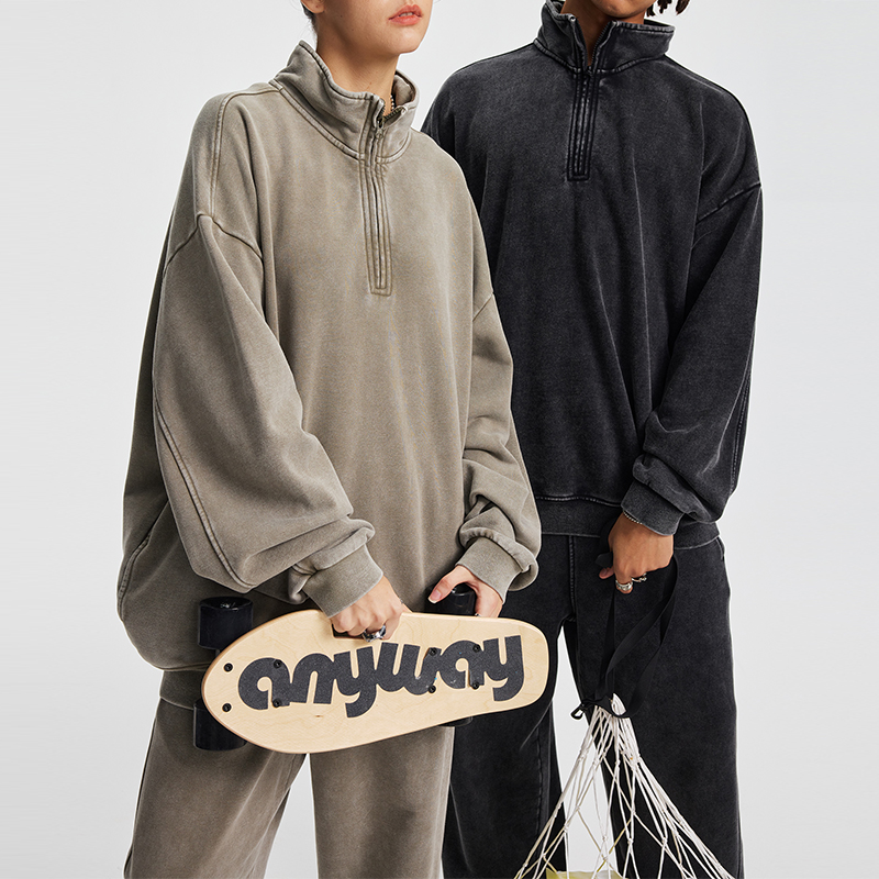 Half Zip Washed Fleece Couple Tracksuit
