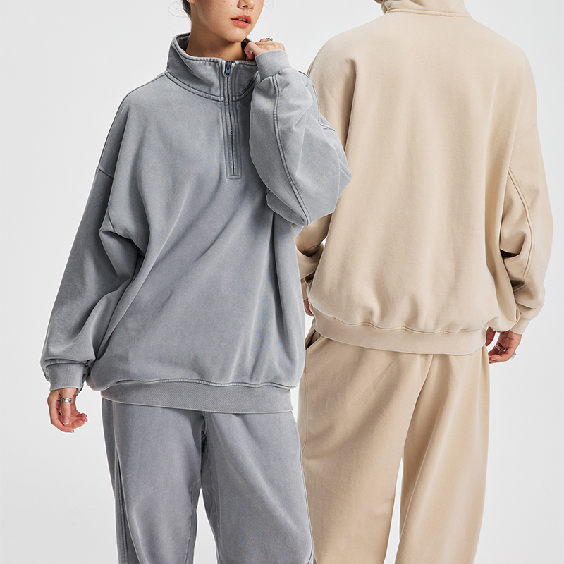 Half Zip Washed Fleece Couple Tracksuit