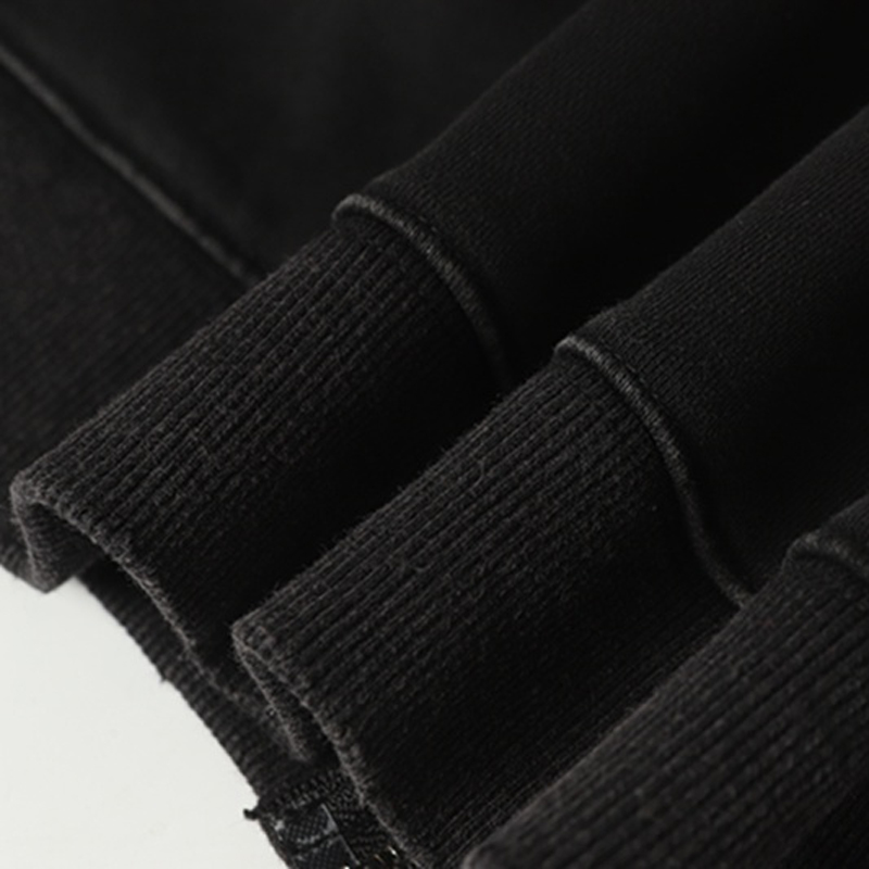Black Rib Cuff Detail For Fleece Hoodie