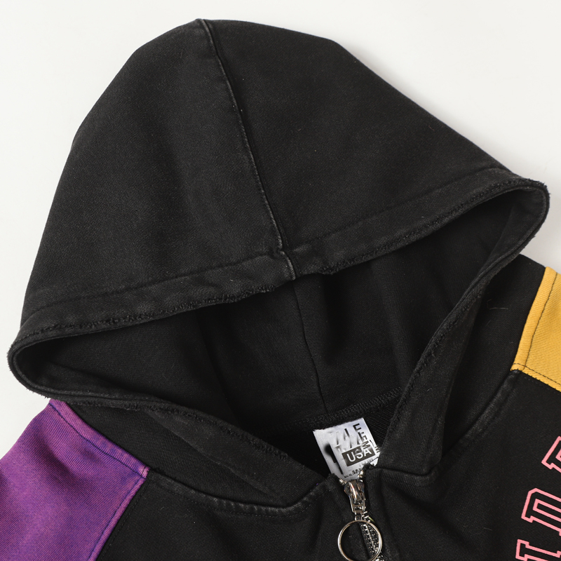 Hood Collar & Zipper Detail Color Block Hoodie