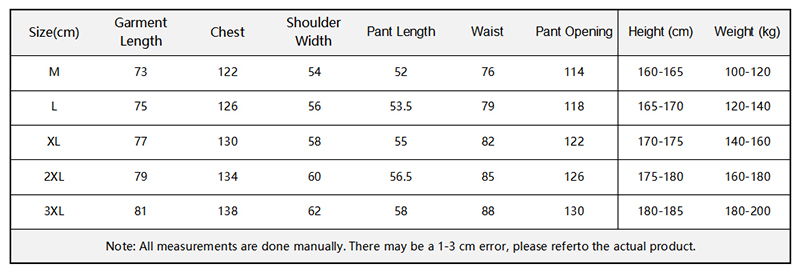 Size Chart for Shirt & Shorts 2Pcs Set