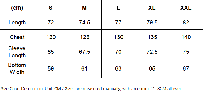 Zip Up Color Block Hoodie Size Chart