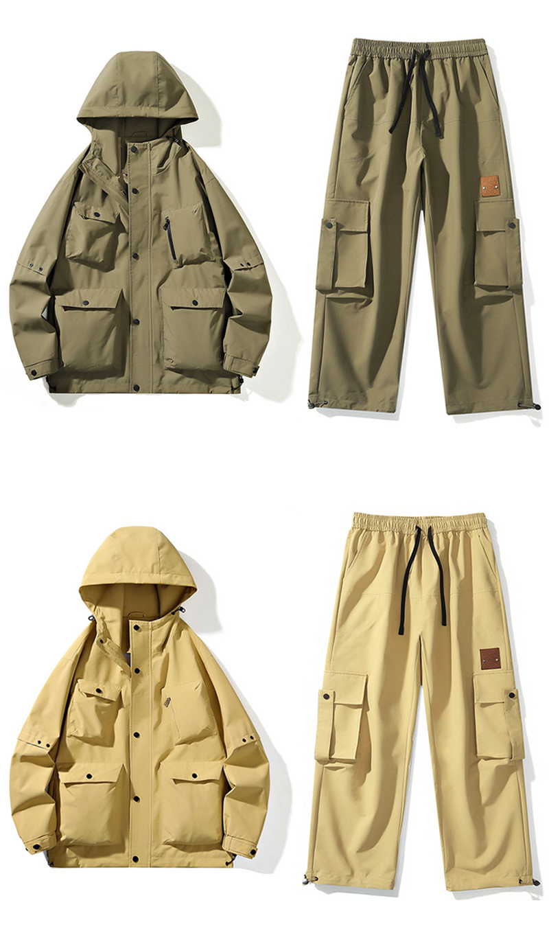 Flat Lay of Dark Coffee & Rattan Yellow Cargo Suit