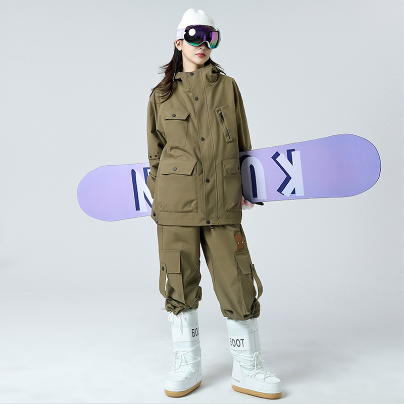 Dark Coffee Couple Outdoor Ski Cargo Suit
