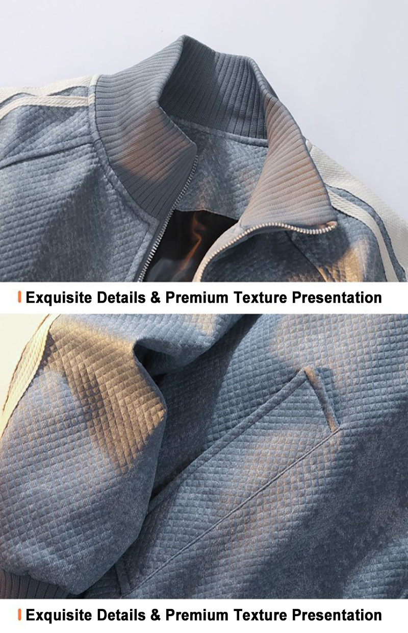Stand Collar And Pocket Detail Of Couple Striped Tracksuit