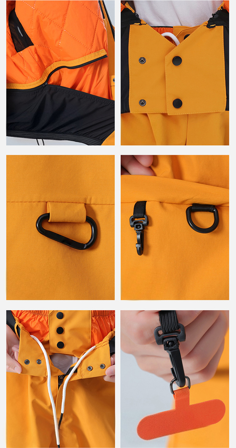 Orange Ski Suit Hardware & Pocket Detail Collage